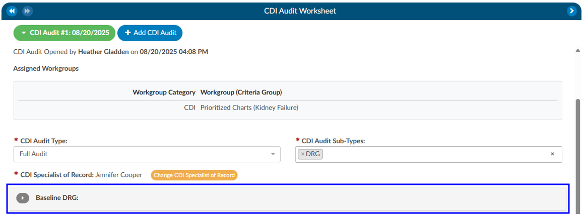 CDI Audit Expand Baseline Working DRG Section