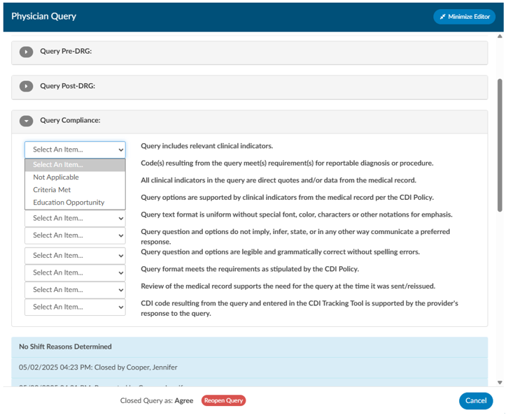 CDI Audit Physician Query Section