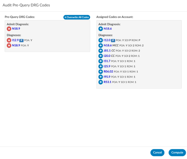 CDI Audit Pre Query Codes Section