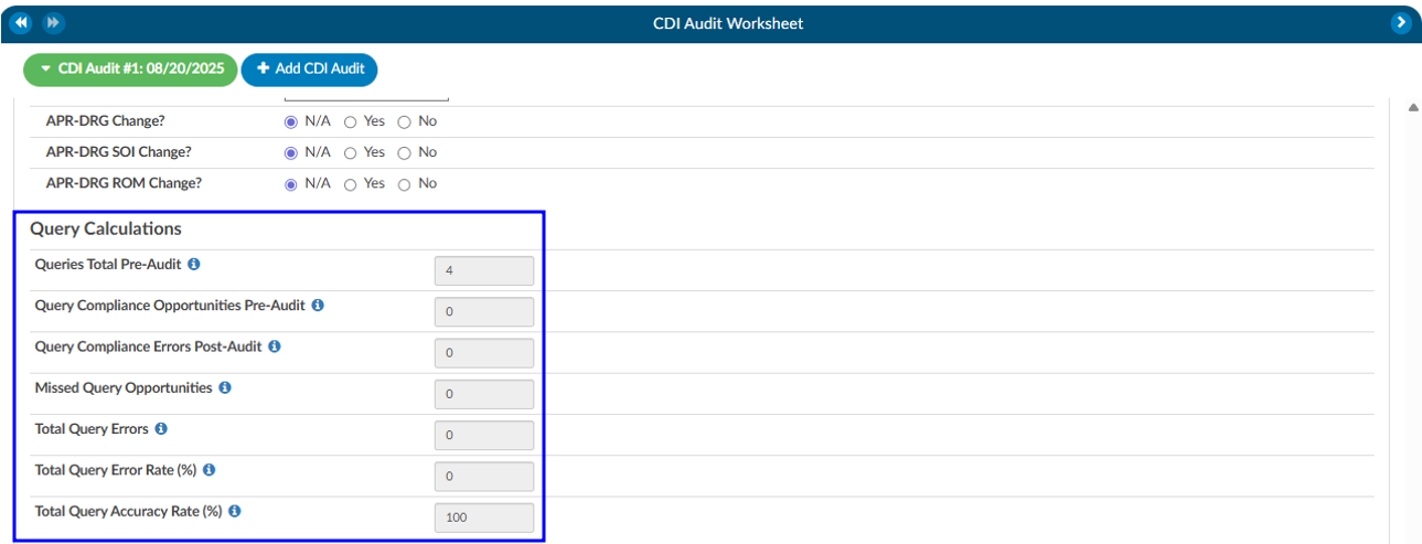CDI Audit Worksheet Calculations