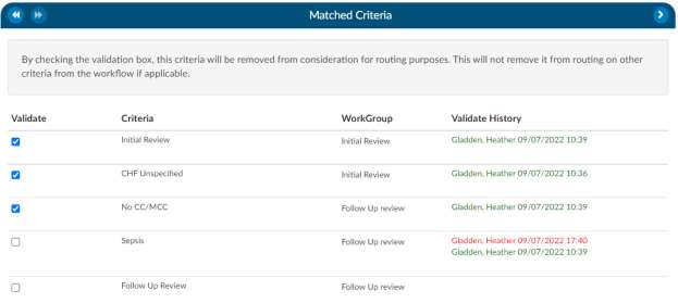 Matched Criteria Routing Options