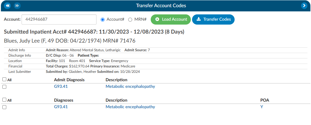 Transfer Account Codes Viewer