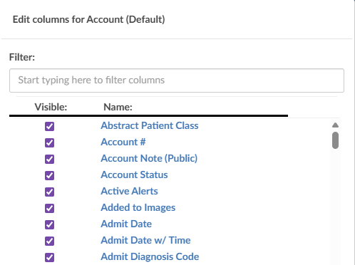 Account Search Columns