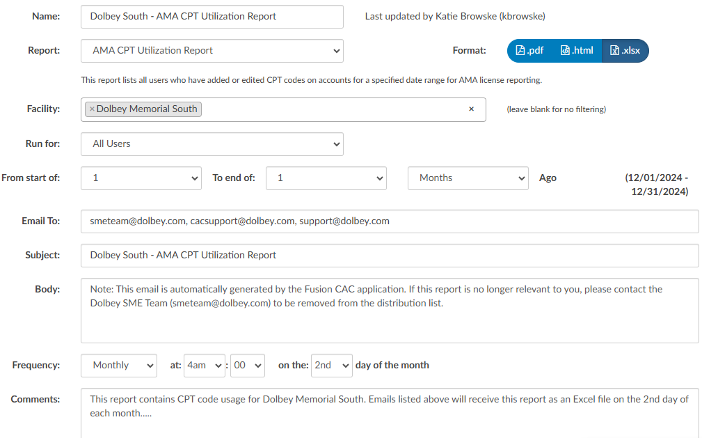 Report Schedule Options