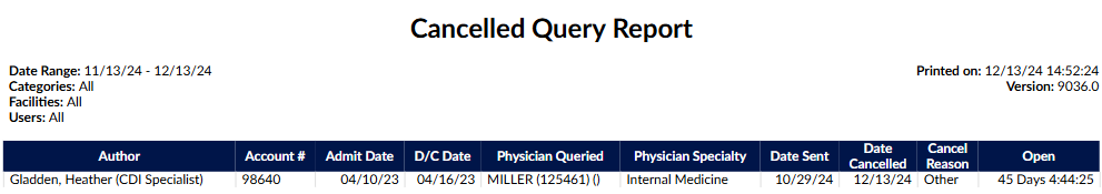 Cancelled Query Report