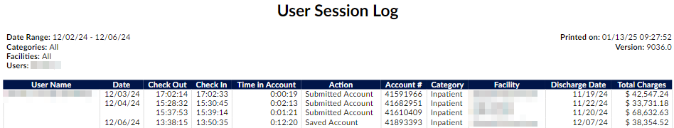 User Session Log Report