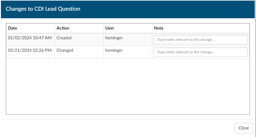 Show History Changes Dialog