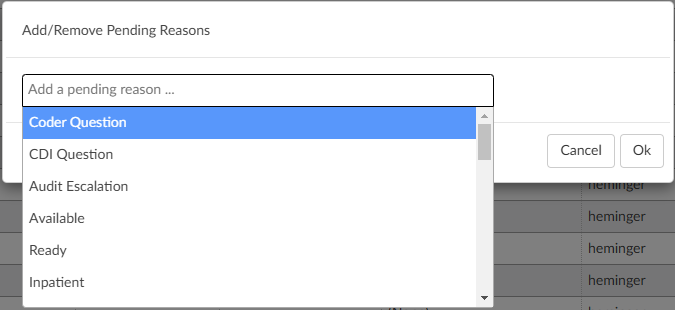 Add Remove Pending Reasons