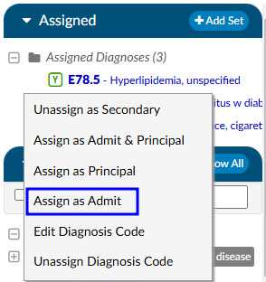 Right Click Admit Diagnosis