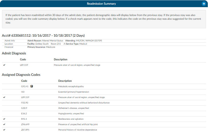 Readmission Summary Viewer
