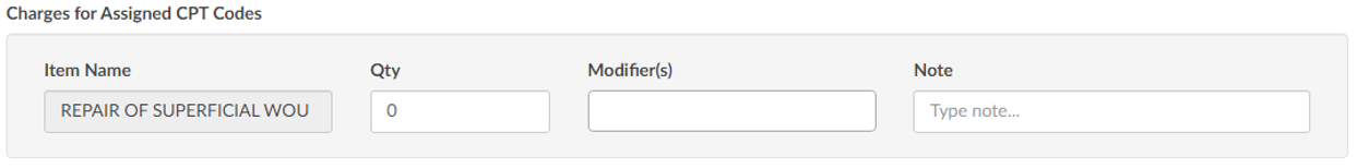 Charges for Assigned CPT Codes