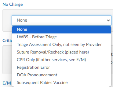 No Charge Dropdown