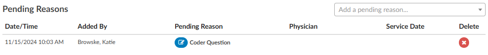 Pending Reasons