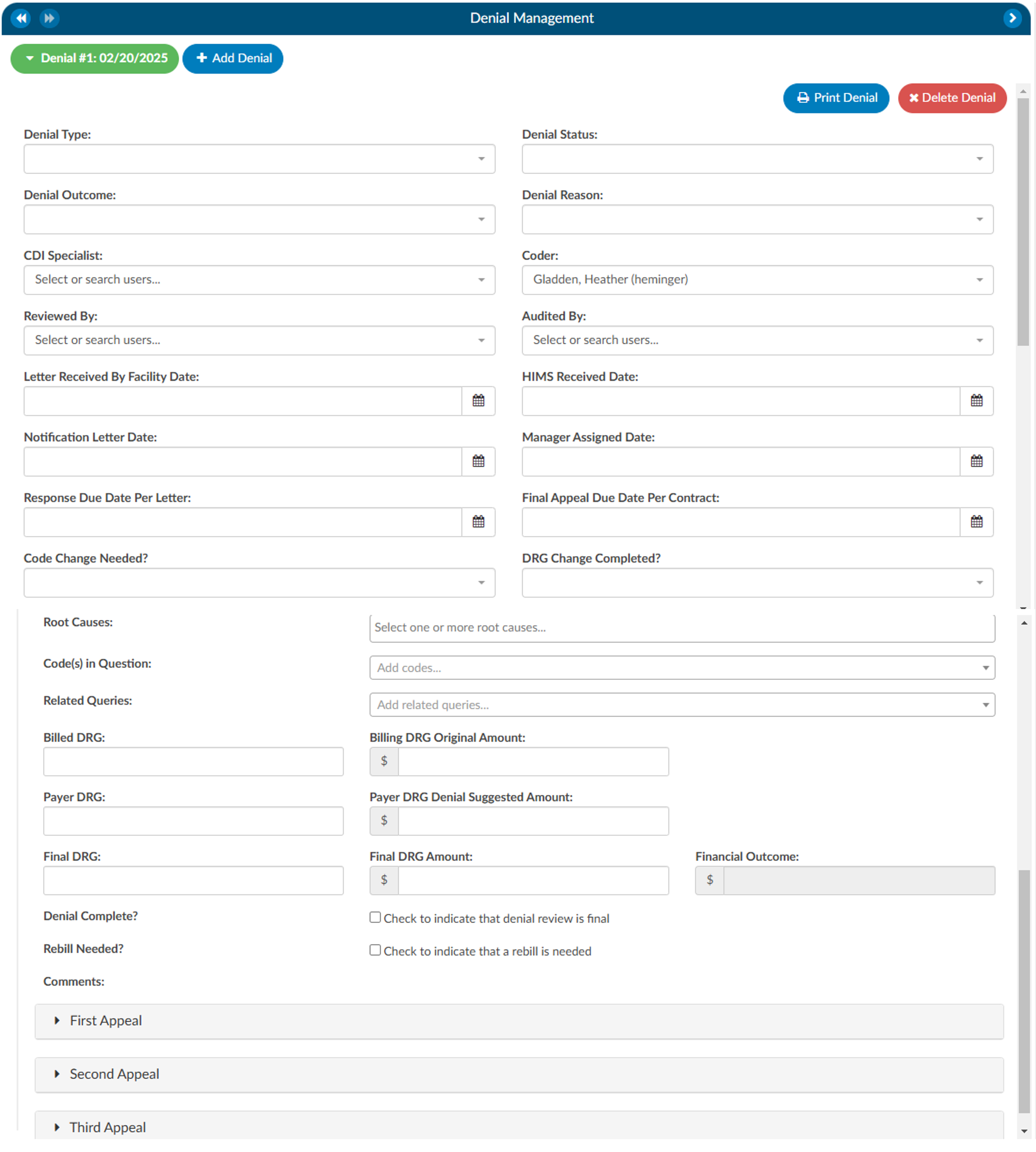 Denial Management Worksheet