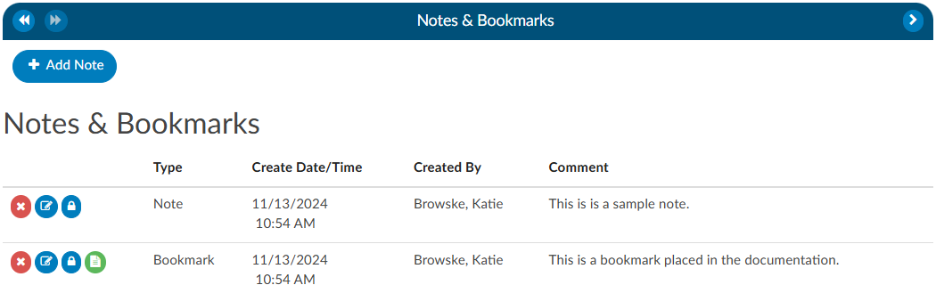 Sample Notes & Bookmarks List