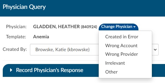 Change Physician Menu