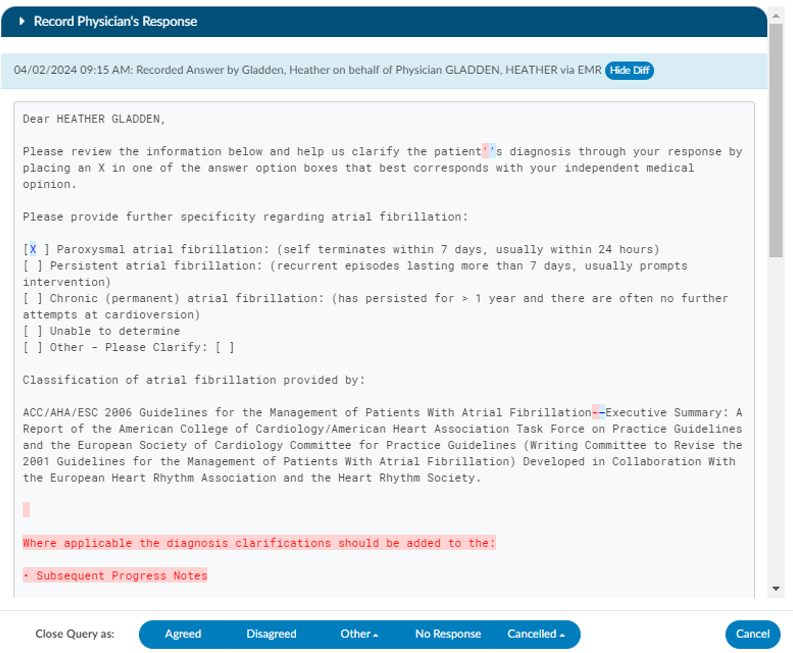 Query Show Diff