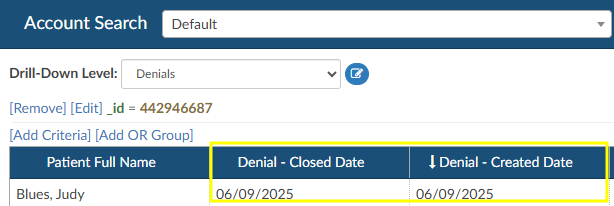 Denial Closed and Created Date Columns