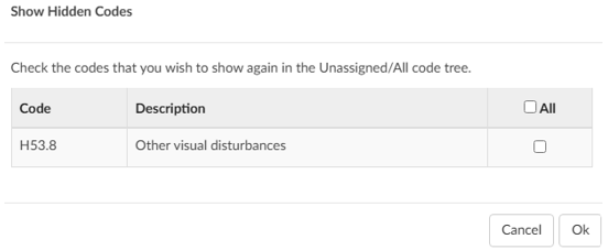 Show Hidden Codes in Unassigned Code Tree