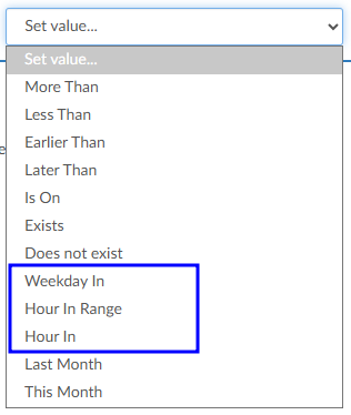 Weekday In, Hour In Range, and Hour In Operators