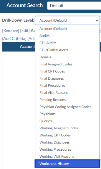 Worksheet History Drill-Down in Account Search