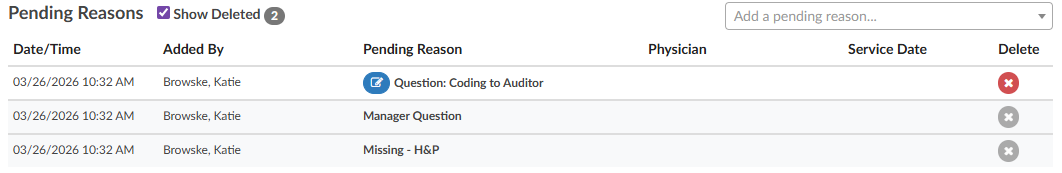 Deleted Pending Reasons